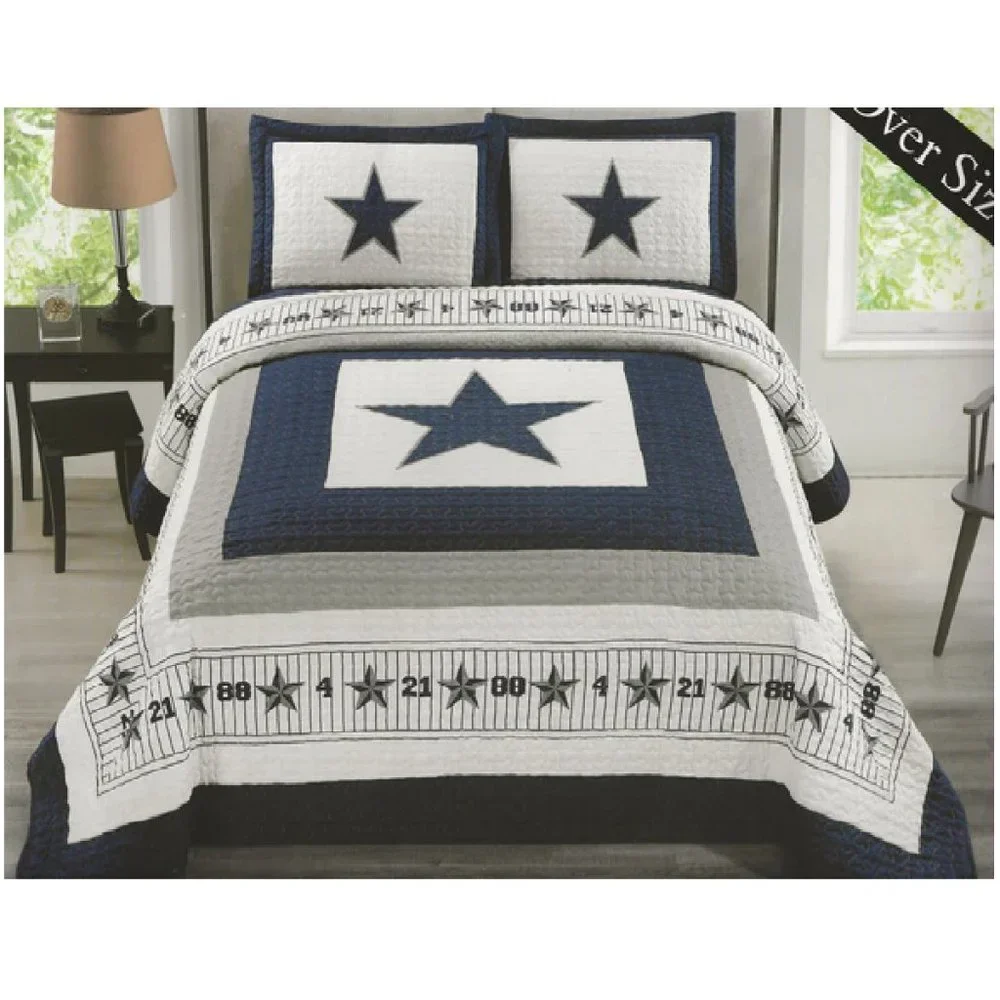 3 Piece Quilted Bedspread Set - Dallas Cowboys Blue Star Queen & King Size
